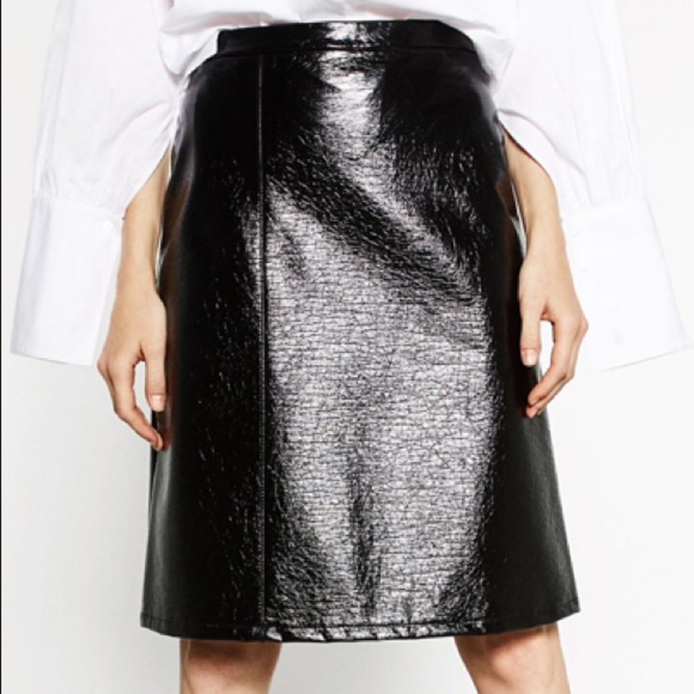 Zara patent faux leather midi skirt small